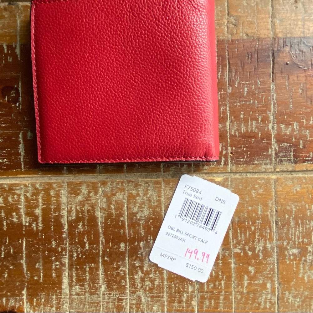 Mens Coach true red calf leather bi-fold sports wallet - Picture 2 of 8